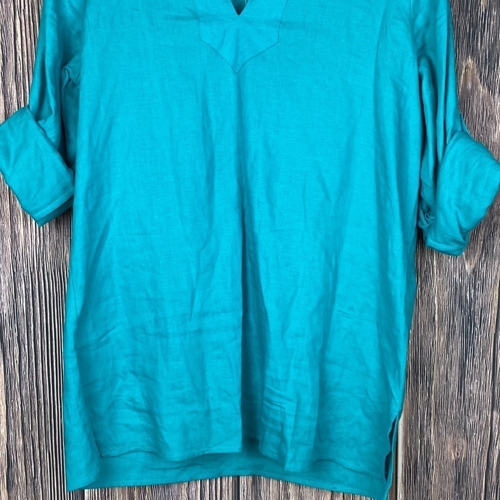 Ralph Lauren 💯 Linen Blue Tunic W/ Changeable Sleeve Length- Size Med - Picture 4 of 7